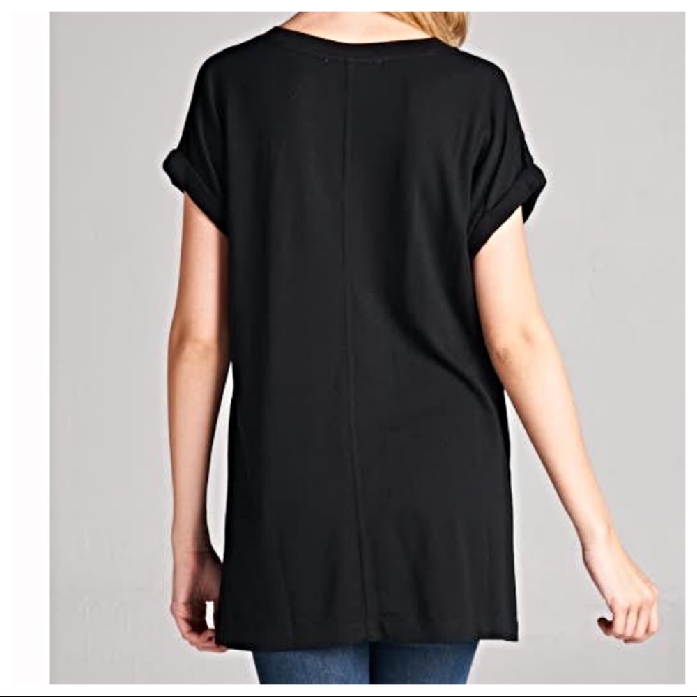 Black VNeck Boyfriend slits tunic top - Picture 5 of 5